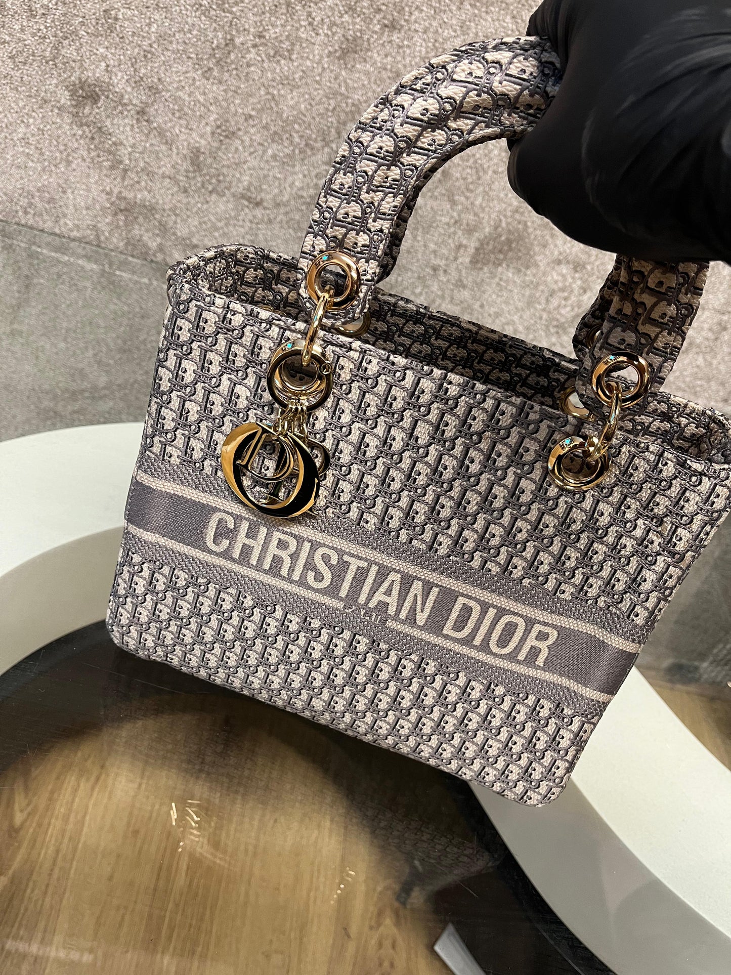 Dior Middle Sized Lady D Lite Bag - Oblique Grey