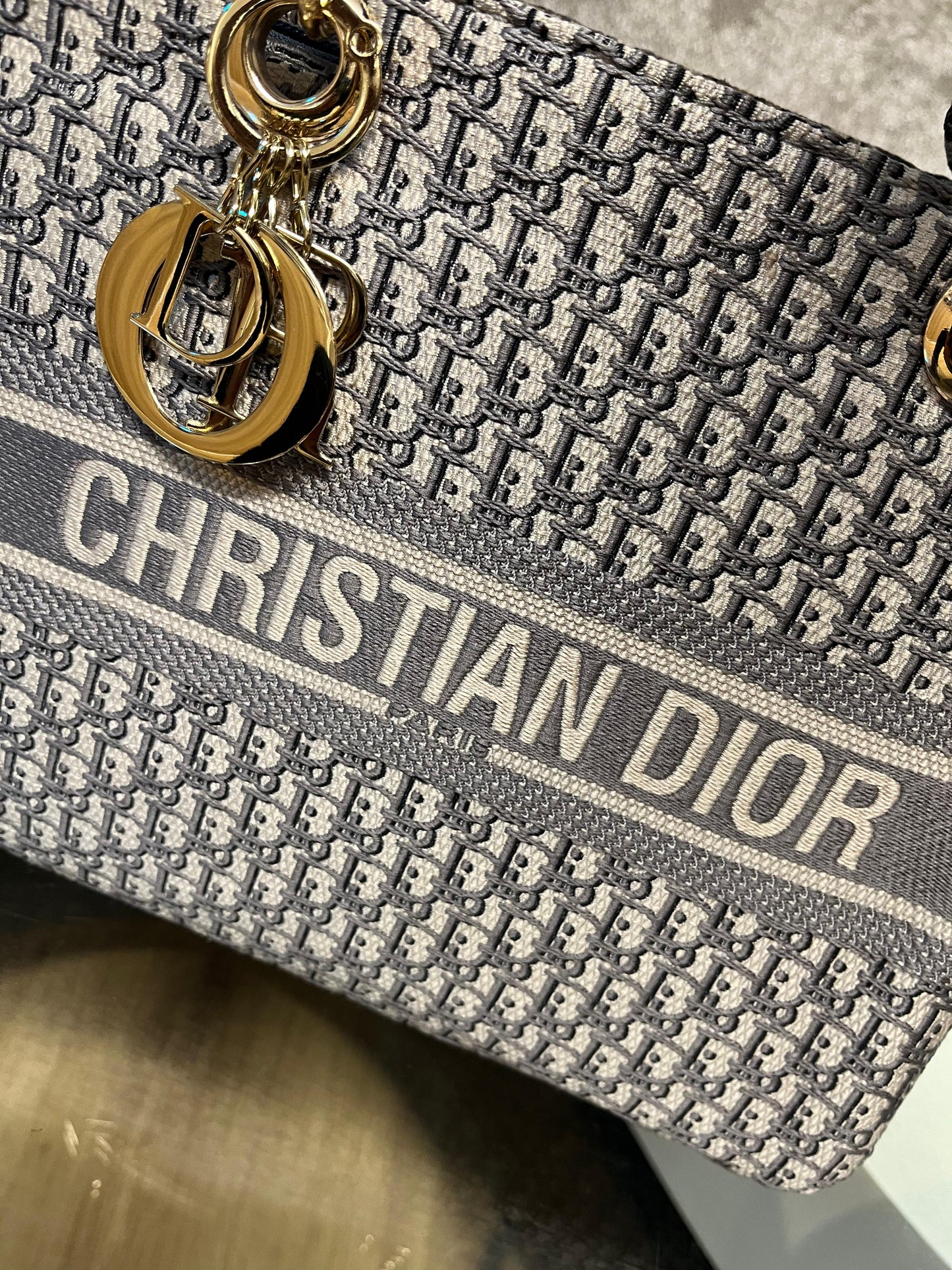 Dior Middle Sized Lady D Lite Bag - Oblique Grey