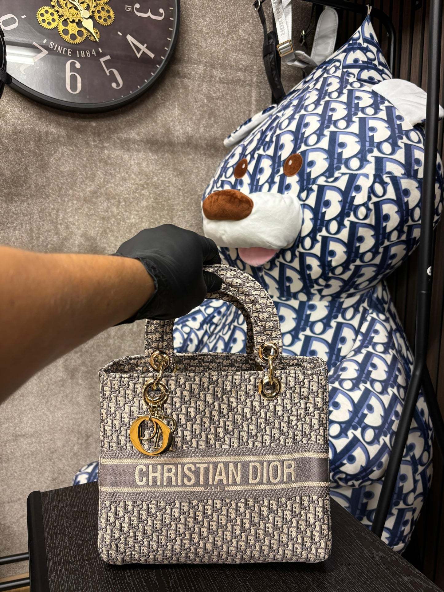 Dior Middle Sized Lady D Lite Bag - Grey