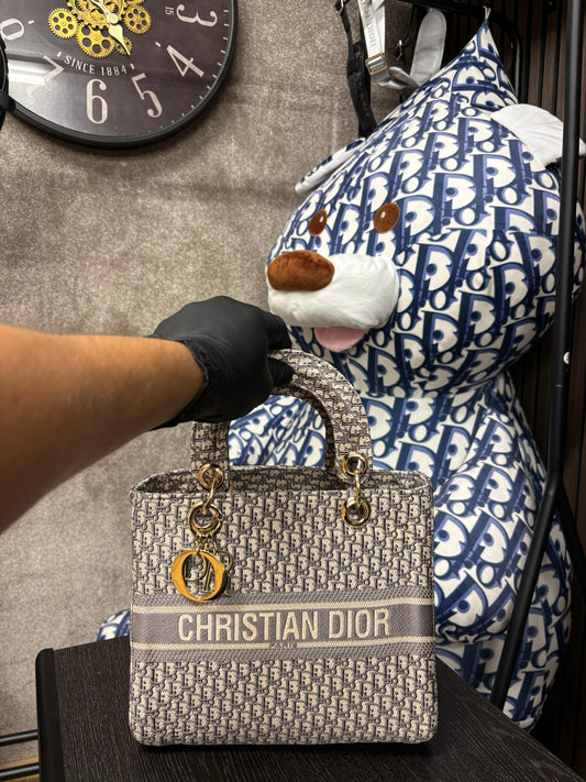 Dior Middle Sized Lady D Lite Bag - Grey