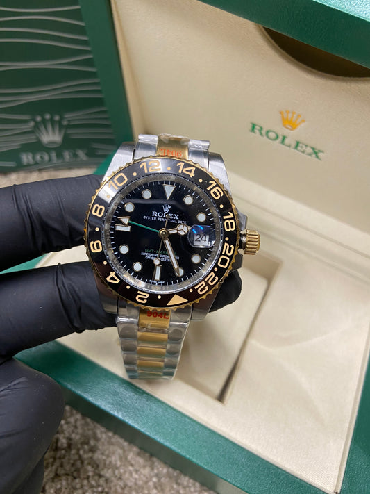 Rolex Oyster Perpetual Date - Silver & Gold & Black