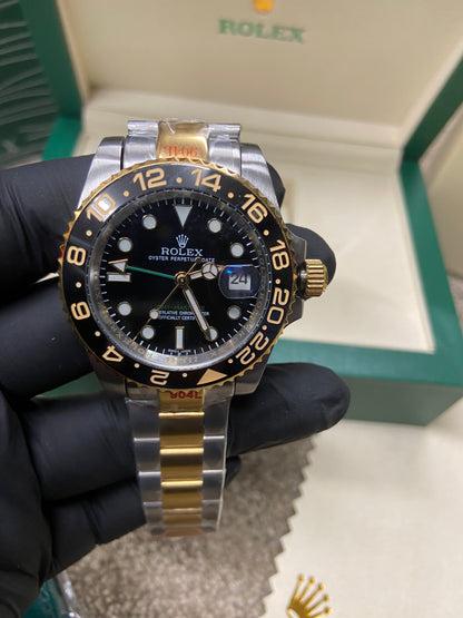Rolex Oyster Perpetual Date - Silver & Gold & Black