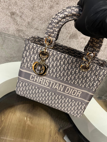 Dior Middle Sized Lady D Lite Bag - Oblique Grey