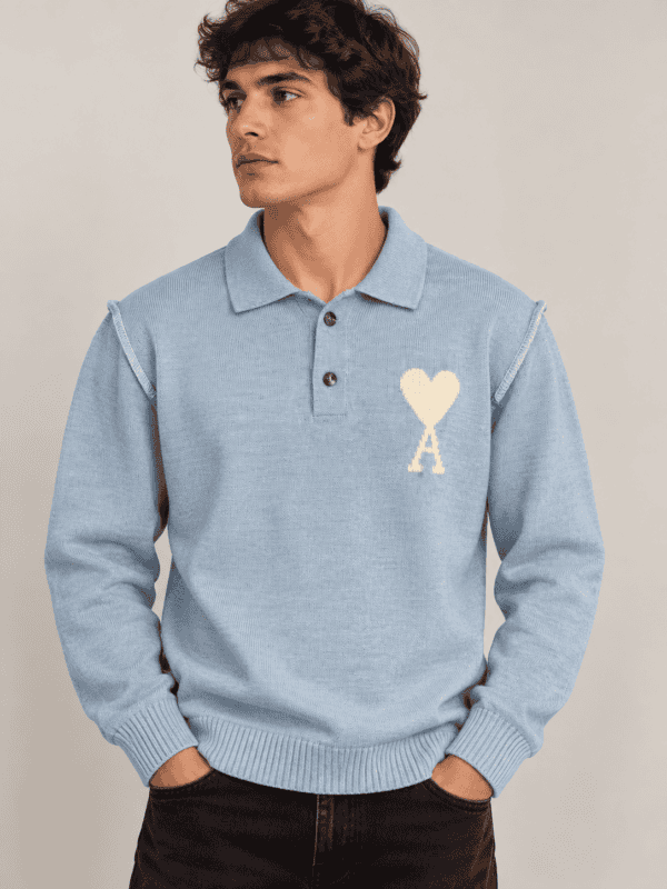 Ami Button Polo Trui - Baby Blue