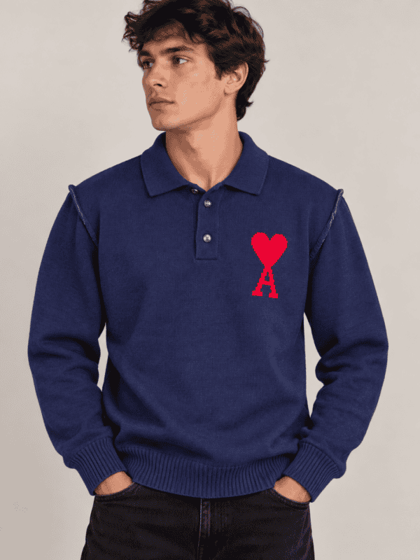 Ami Button Polo Trui - Navy
