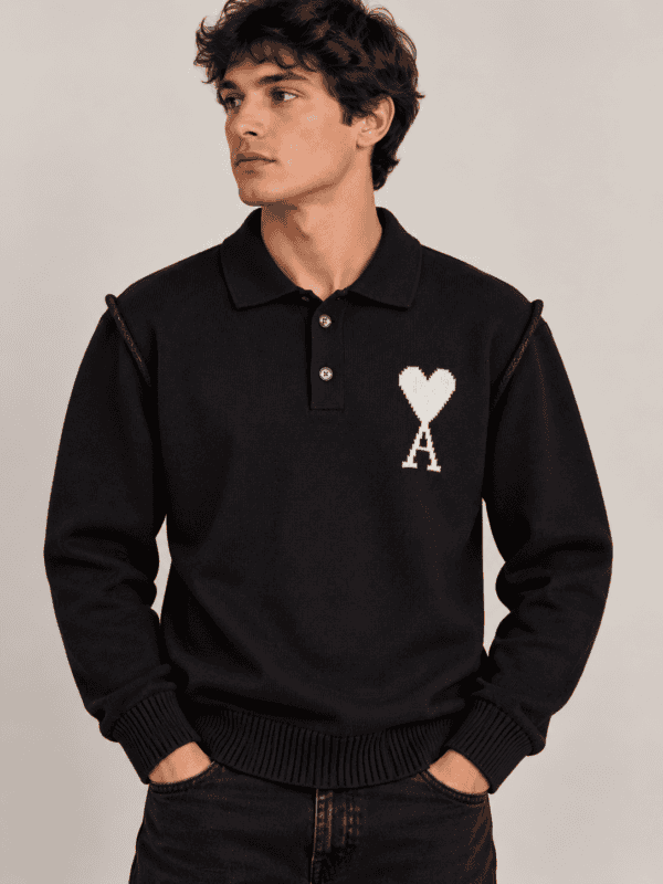 Ami Button Polo Trui - Black